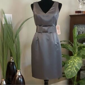 Nue by Shani Shapewear Lined Silver Satin Sleeveless V-Neck Midi Dress US 8 NWT